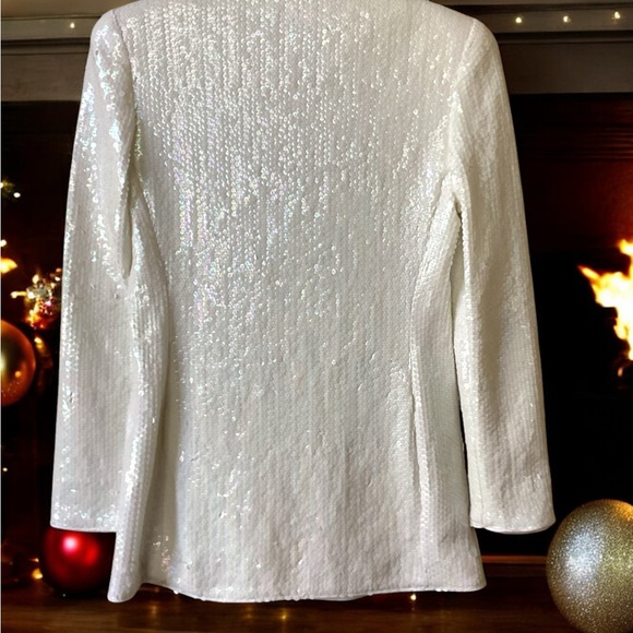 Vintage 90s Chetta B Jacket Top 4 Ivory Button Front Shoulder Pads Sparkly Glam - Picture 5 of 11